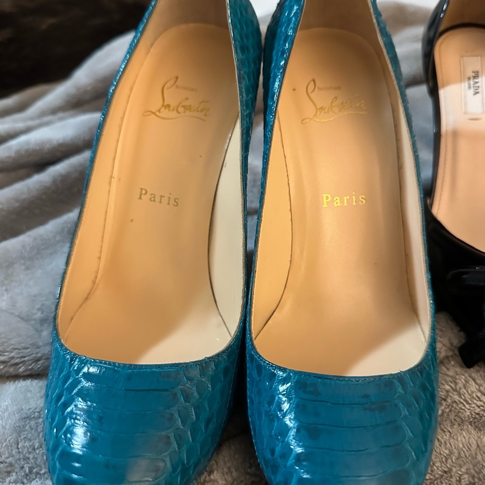 Christian Louboutin Turquoise Croc-Embossed Heels